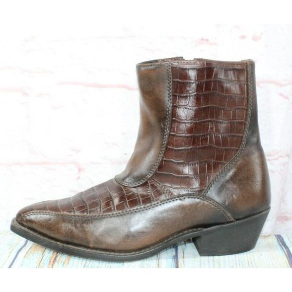 Laredo Other - Laredo 7672 Brown Leather Crocodile Western Cowboy Ankle Boots Size 9 EW